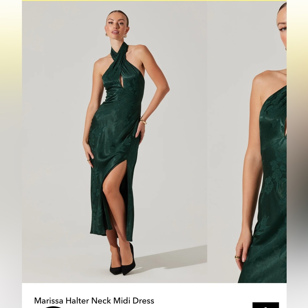 ASTR Marissa Halter Neck Midi Dress in Emerald Green